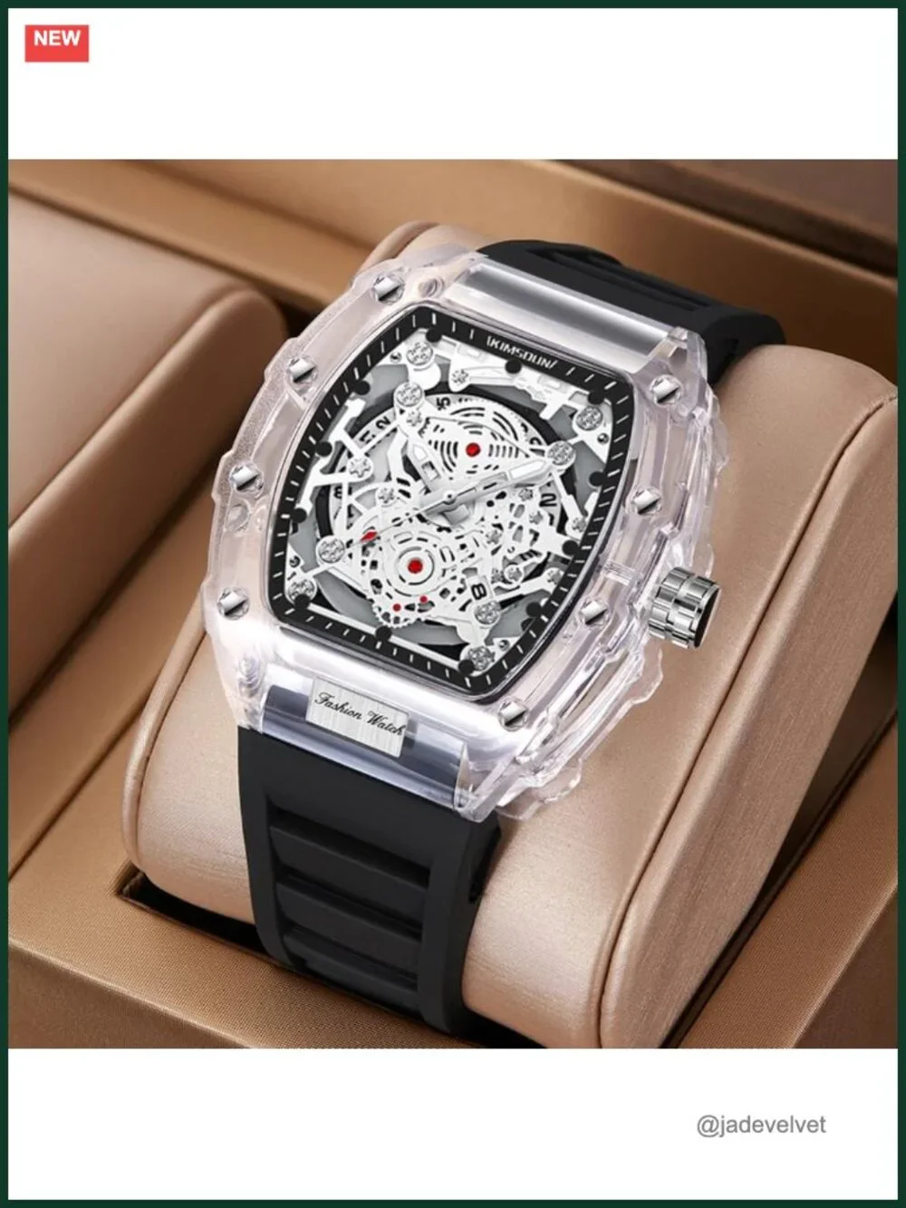 Men's Fashion Chronograph Watch Big Dial Hollowed Transparent Silicone Strap